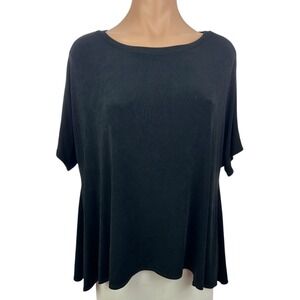 Chico's Travelers Black Pullover Top Size 1/ M Short Sleeve Asym Hem Loose Fit